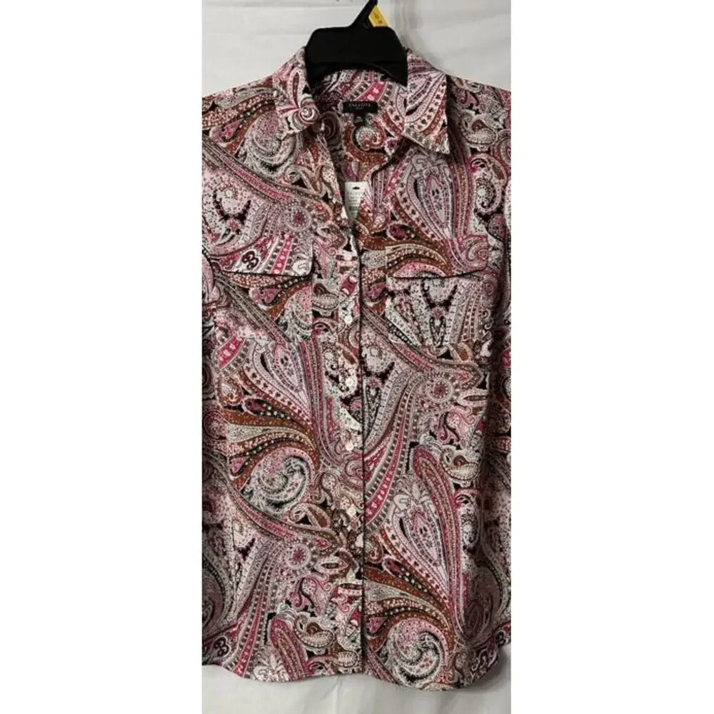 NWT Talbots Womens Long Sleeve‎ Paisley Button Front Shirt Top Blouse M Petite - Picture 3 of 14